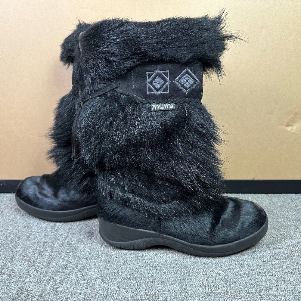 Tecnica Skandia Apres Ski Skiing Goat Hair Black Winter Fur Boots Size 7 Women